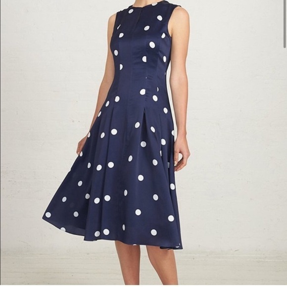 SOODEE Navy Linen Polka Dots Waist Wrap Around Dress Size Medium - Picture 1 of 11